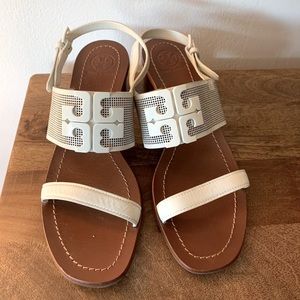 Tory Burch White Lowell Perforated Leather Sandals